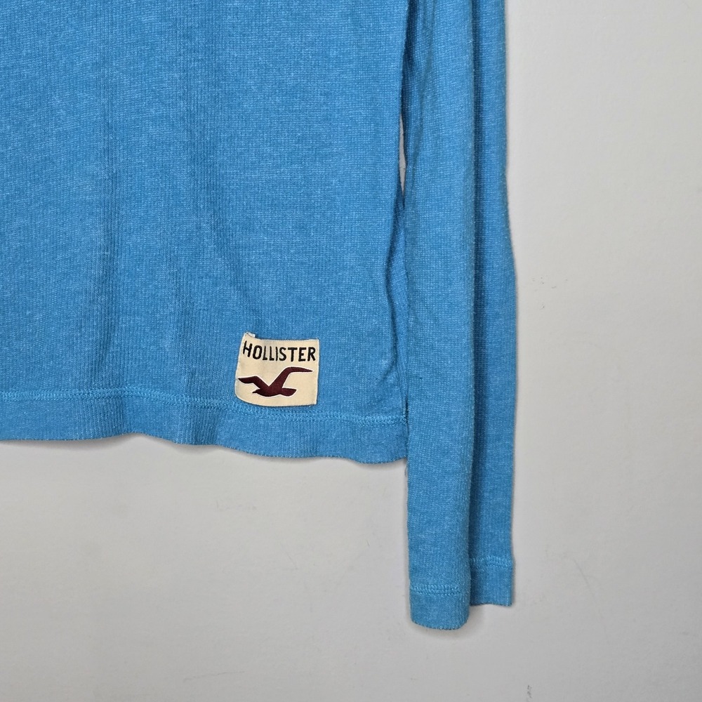 Vtg Hollister Turquoise Waffle Knit Thermal Top ‎ Longline Y2K Surf Skater Large - Picture 2 of 7